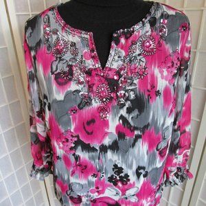 Pink & Grey Long Sleeve Blouse